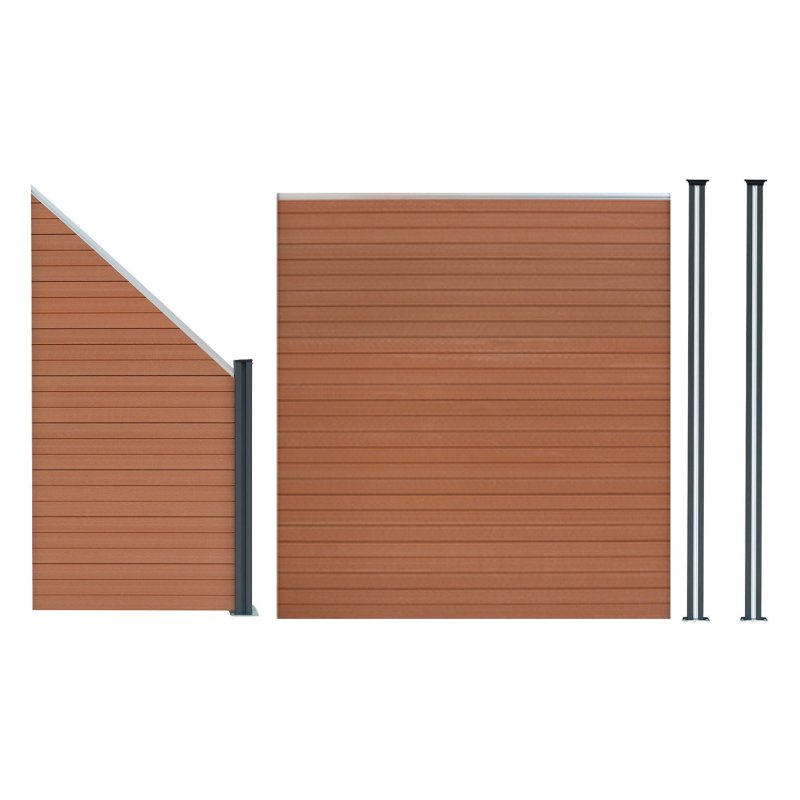 Composite Fence Panel, Angled Piece & LED Posts 6ft x 9ft - Brown