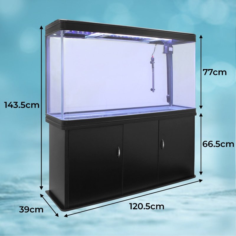 MonsterShop Aquarium Fish Tank, Filter, Heater & Stand, 4ft, 300L, Black, 120.5cm x 143.5cm x 39cm
