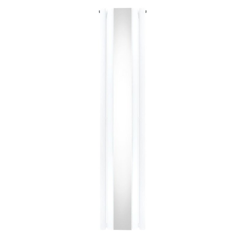 Oval Panel Radiator With Mirror 1800mm x 380mm Modern Designer Double Column Vertical Heater Gloss White Carbon Steel Wall Mounted Kitchen Living Room Cleaning Brush Fixing Kit & Brackets