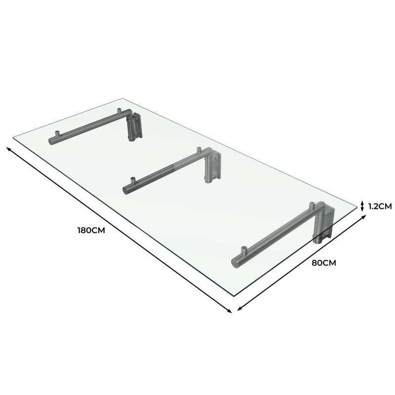 MonsterShop 1800 x 800mm Glass Canopy, 4 Stainless Steel Brackets, Front/Back Door Porch Shelter