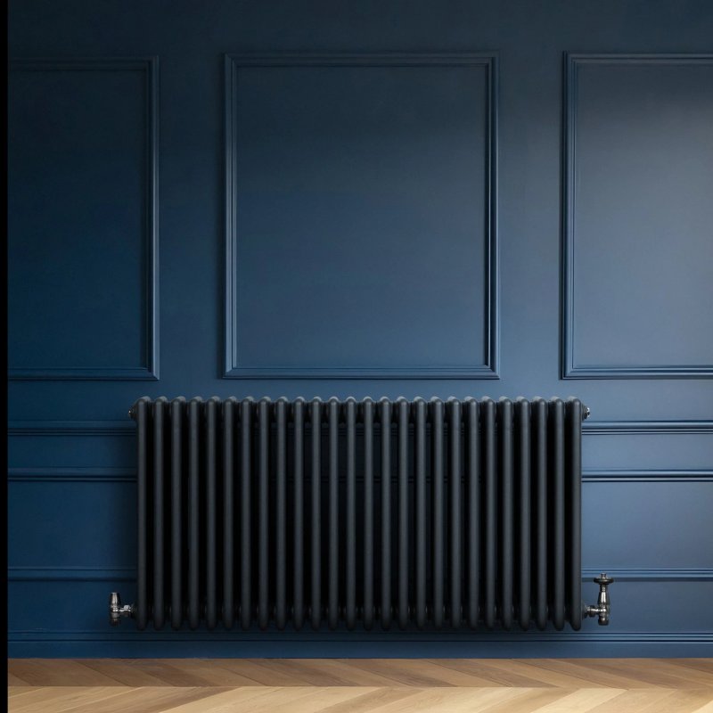 Traditional 4 Column Radiator & Valves - 600 x 1190mm - Anthracite Grey