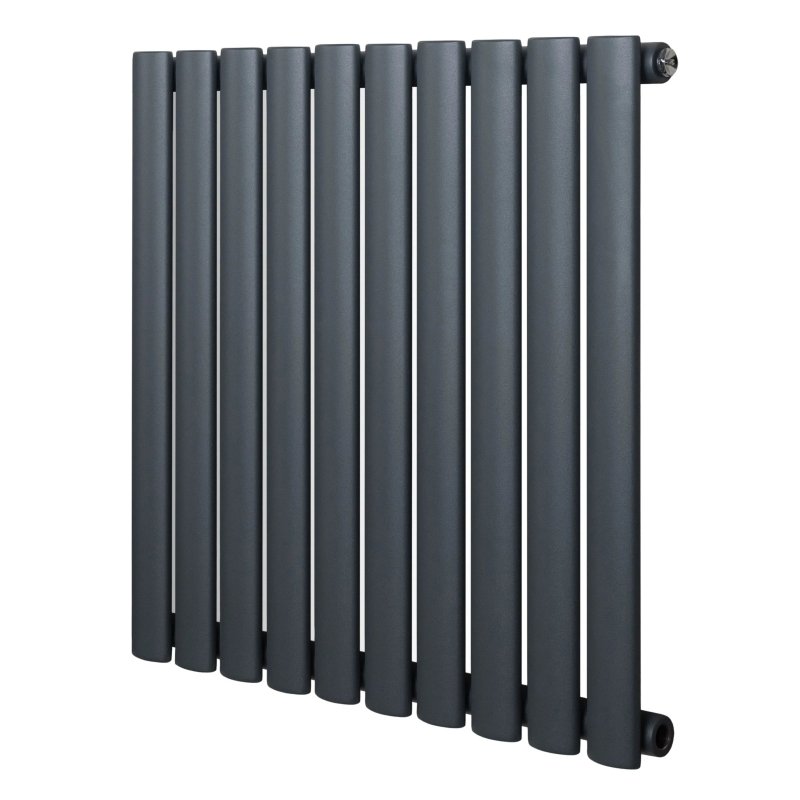 Oval Single Column Radiator - 600 x 600mm - Anthracite Grey
