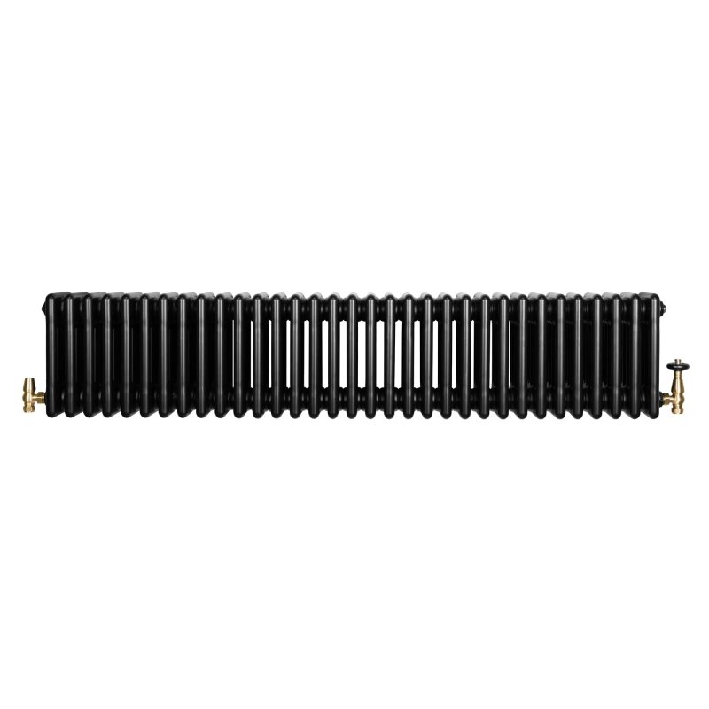 Traditional 4 Column Radiator & Valves - 300 x 1505mm - Black