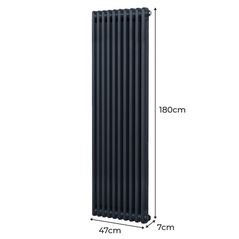 Traditional 2 Column Radiator 1800mm x 472mm Modern Central Heating Heater Matt Anthracite Grey Carbon Steel Vertical Wall Mounted Kitchen Living Room Bathroom Cleaning Brush Fixing Kit & Brackets