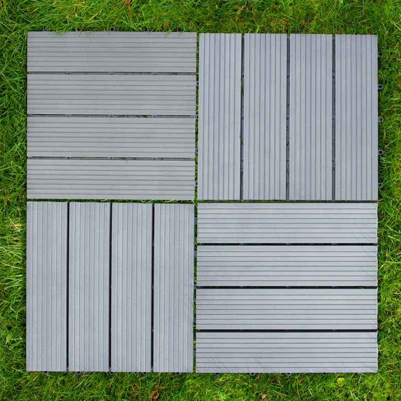 33 x WPC Decking Tiles Grey Terrace Decking Wood Plastic Composite DIY Interlocking Flooring Balcony Roof Terrace Hot Tub Outdoor Deck Tiles Click & Go Easy Clean Weather Resistant 30 x 30 cm (3 m?_)