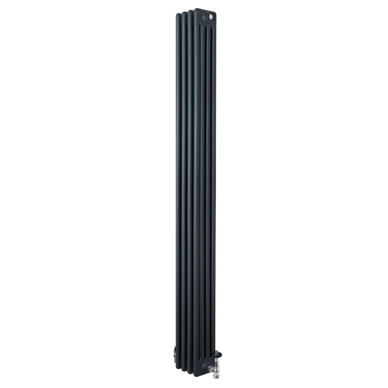 Traditional 4 Column Radiator & Valves - 1800 x 200mm - Anthracite Grey