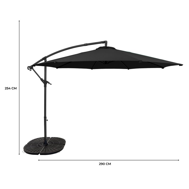 Cantilever Parasol 3m With Full Fan Base - Black