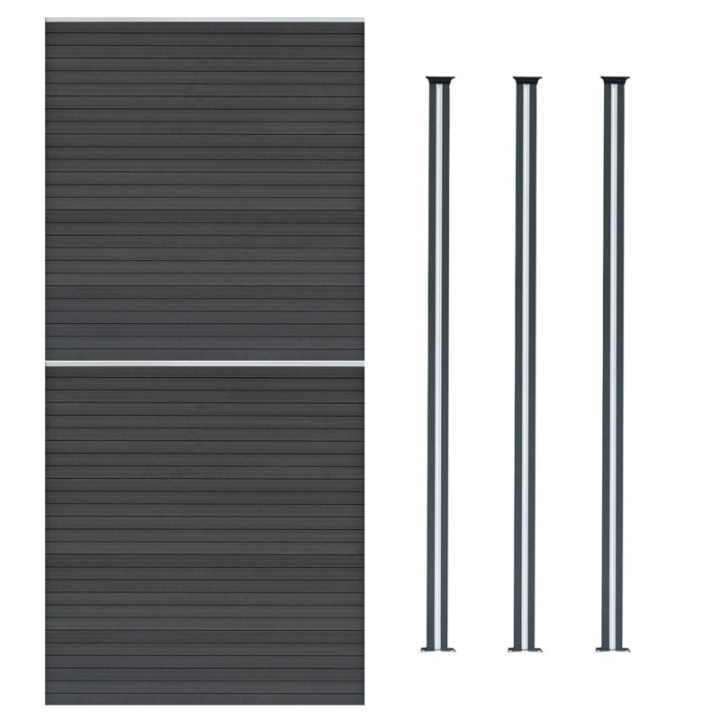 Composite Fence Panel x 2 & LED Posts x 3 - Grey