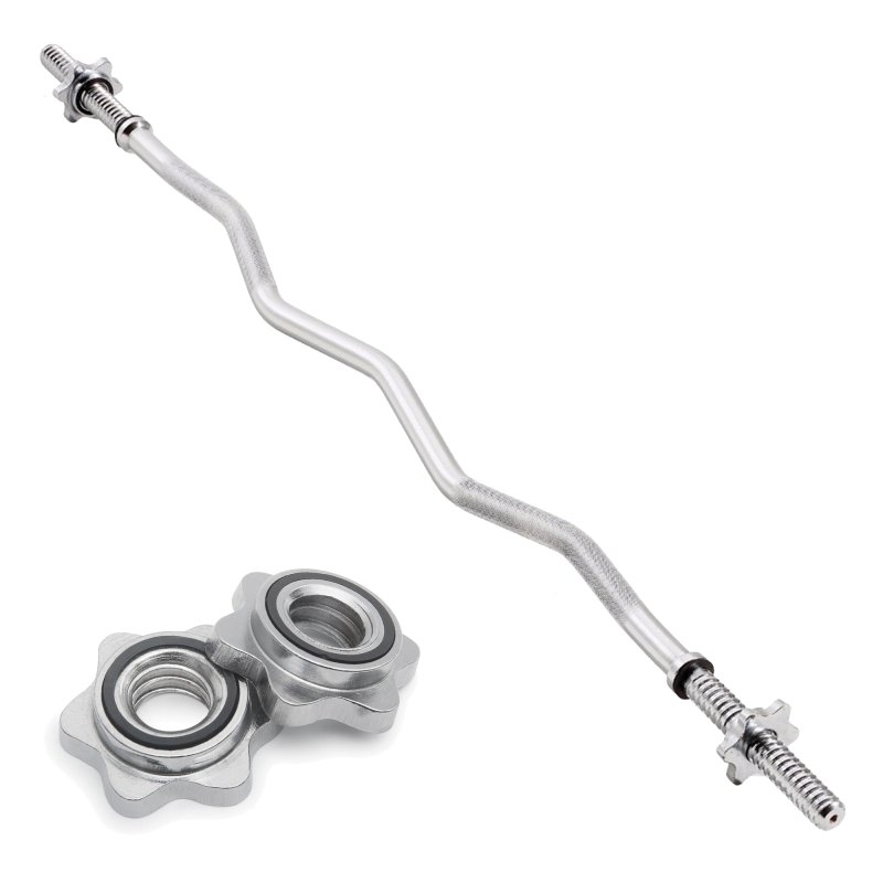 Body Revolution EZ Barbell Bar - 1.2m EZ Weight Lifting Bar for 1 Inch Standard Weights Plates - Barbell for Bench Press, Curls and Bodybuilding With Spinlock