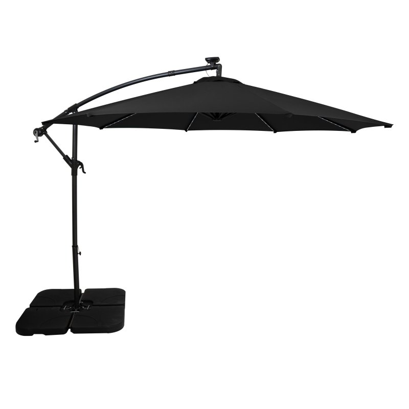LED Cantilever Parasol 3m With Square Base - Black