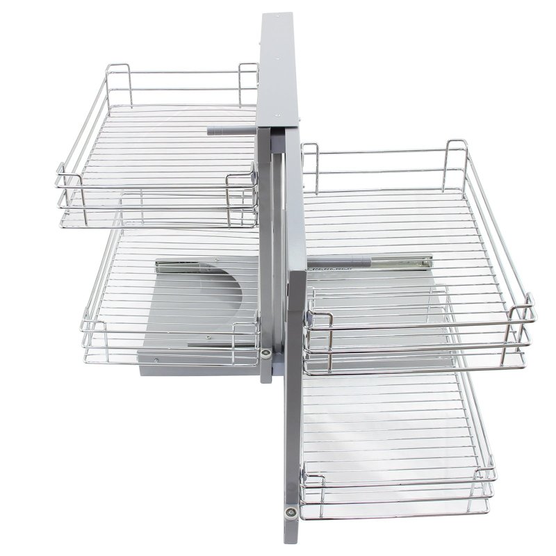 KuKoo LH Magic Corner Kitchen Pull Out Baskets, Slide Out 80-90cm Unit, 4 Metal Storage Drawers