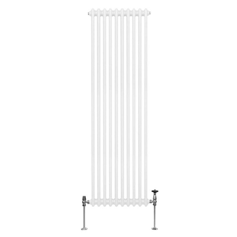 Traditional 2 Column Radiator 1800mm x 472mm Modern Central Heating Heater Gloss White Carbon Steel Vertical Wall Mounted Kitchen Living Room Bathroom Cleaning Brush Fixing Kit & Brackets