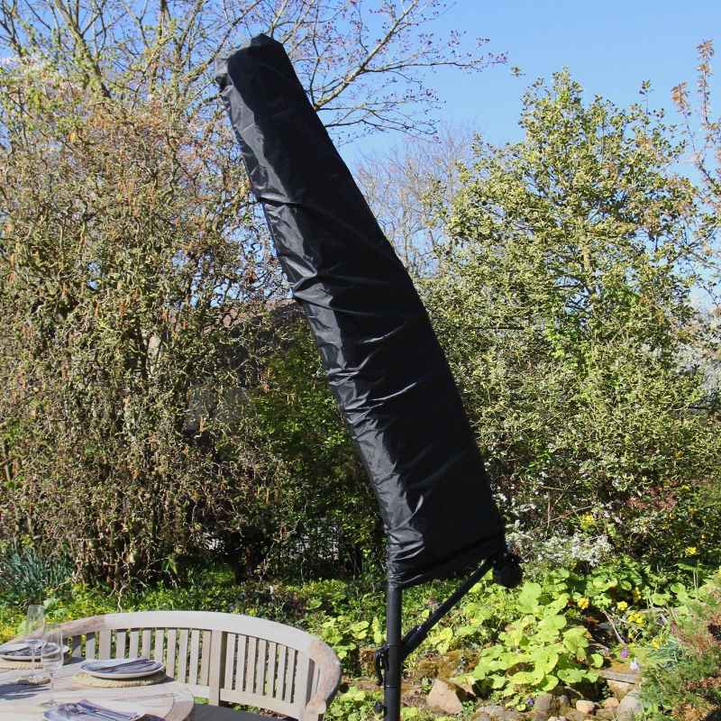 3m Cantilever Garden Parasol Banana Hanging Umbrella Winding Crank Shade Patio Outdoor Sun Shade Tilt UV Protection | Beige Fan Base