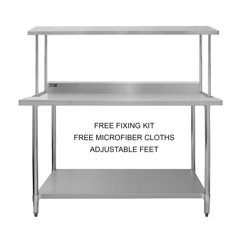 Catering Bench With Single Over-shelf Heavy Duty Kitchen Work Table Stainless Steel Prep-table Commercial Home Preparation Worktop 5ft