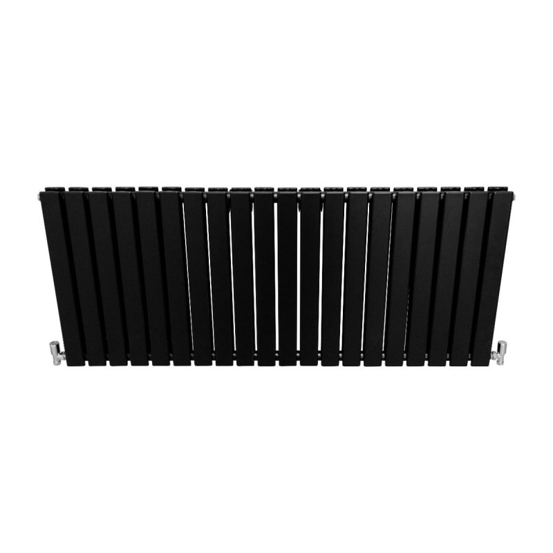 Designer Radiators 60 x 140cm Flat Panel Modern Central Heating Matt Black Horizontal Column Double Panel Wall Mounted Slimline Kitchen Living Room Bathroom Commercial Cleaning Brush & Fixing Kit