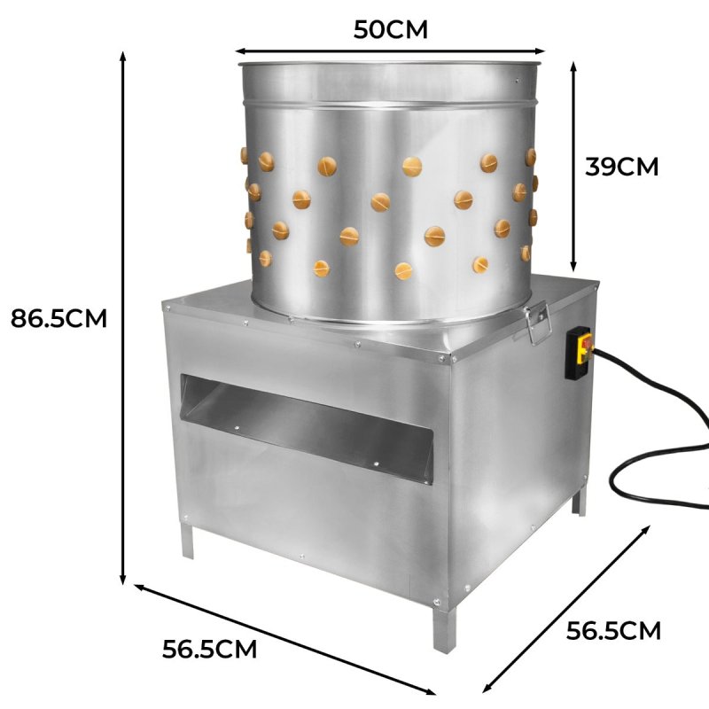 Poultry Plucker Machine 50cm Drum Automatic Chicken Turkey Duck Birds Rotating Water Pipe Drain Chute Defeather Plucking Stainless Steel 99 Rubber Fingers 2HP 220V 6 Bird Capacity Farming Abattoir