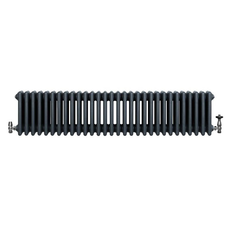 Traditional 4 Column Radiator & Valves - 300 x 1370mm - Anthracite Grey