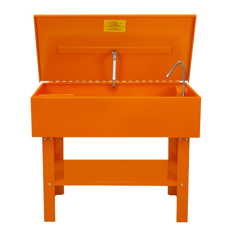 Parts washer 180L 40 Gallon Tank Free Standing Mechanic Garage Workshop Coated Steel Removable Shelf Small Components Container Fusible Link Lid 2.7 - 3.6 L/min Pump Output 24 Gallon Solvent Capacity