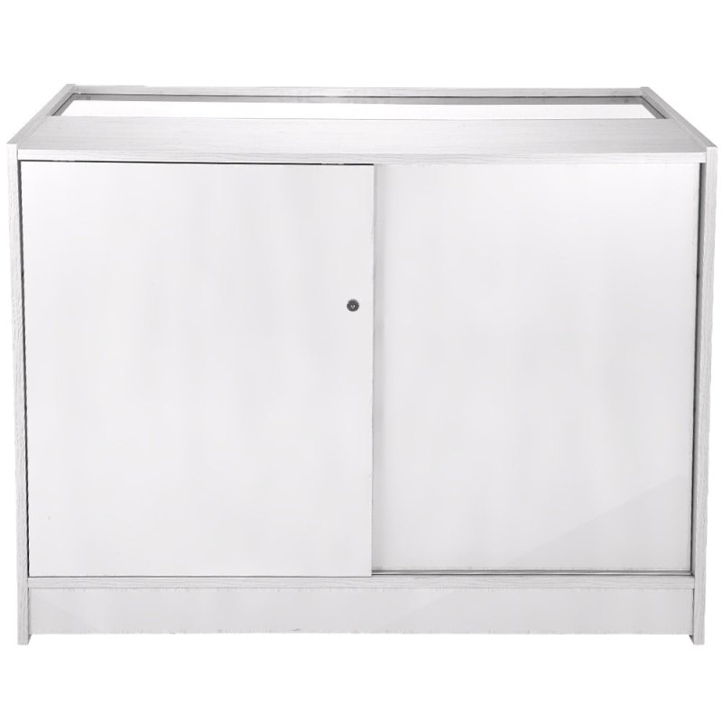 Retail Glass Shelf Product Display Shop Counter Showcase Lockable Cabinet Unit White - K1200
