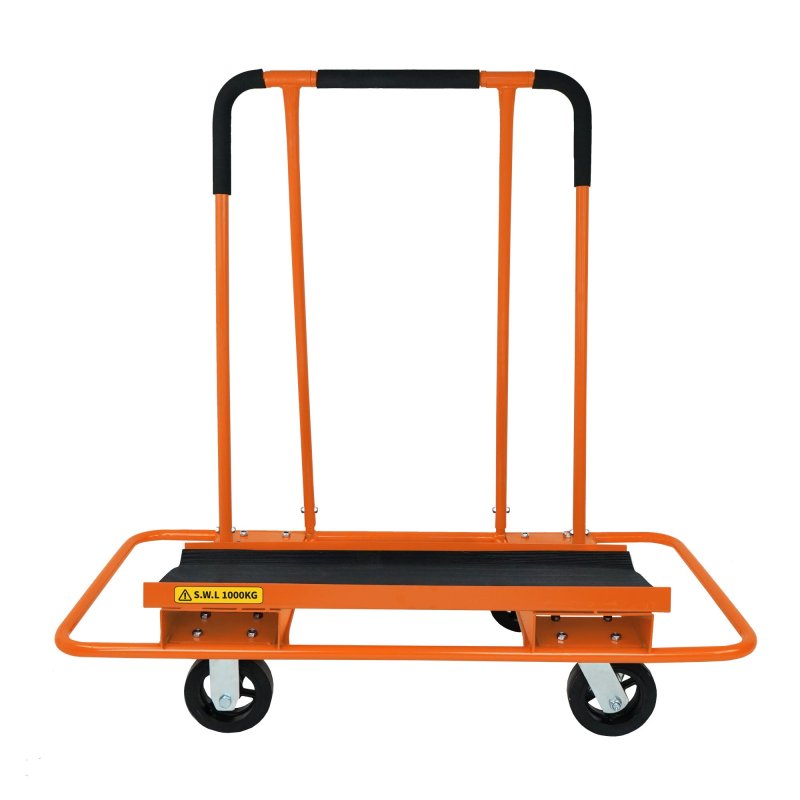 Plasterboard Trolley Dry Wall Cart Sheetrock Board Sheet Material Carrier Dolly Transporter 1000kg 2200lbs Heavy Duty Steel 2 Fixed & 2 Swirl Wheels 2 Brakes Foam Handle Non Slip Rubber Matting