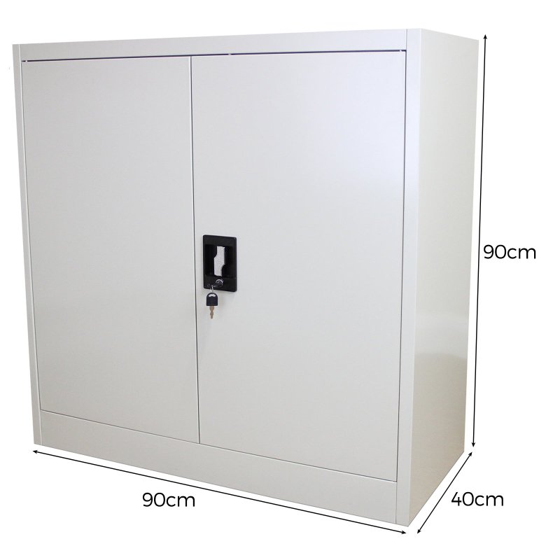 Metal Office 2 Doors Filing Cabinet Flatpack Document File Compartments Lockable Storage Cupboard Unit 90cm