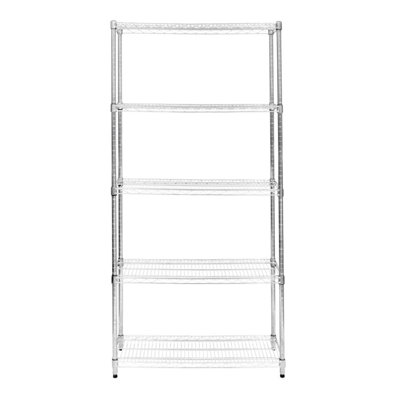 Wire Shelving Rack 5 Tier Metal Storage Unit Heavy Duty Free Standing Boltless Height Adjustable Shelves & Levelling Feet Kitchen Office Garage Silver Chrome 1000kg Weight Capacity 35cm x 90cm x 180cm