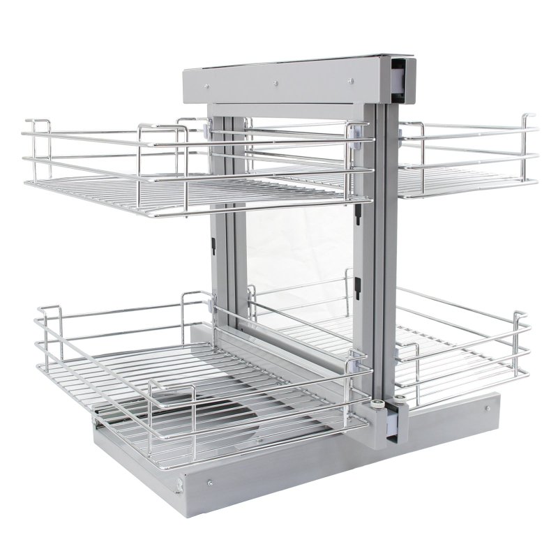 KuKoo LH Magic Corner Kitchen Pull Out Baskets, Slide Out 80-90cm Unit, 4 Metal Storage Drawers