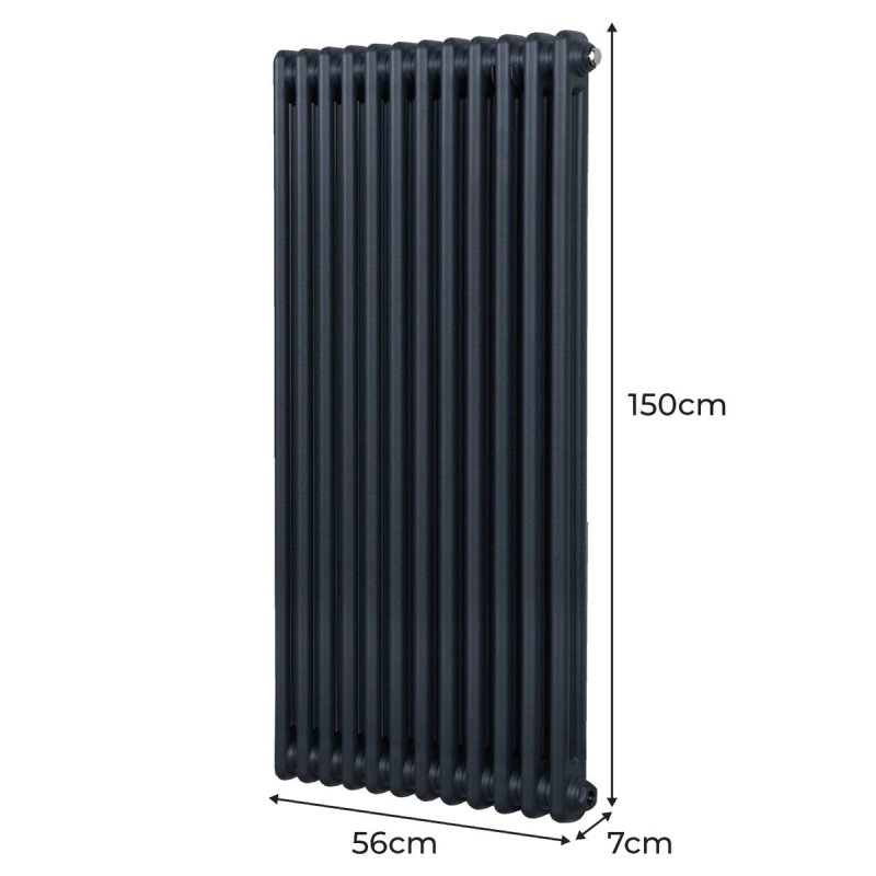 Traditional 2 Column Radiator 1500mm x 562mm Modern Central Heating Heater Matt Anthracite Grey Carbon Steel Vertical Wall Mounted Kitchen Living Room Bathroom Cleaning Brush Fixing Kit & Brackets