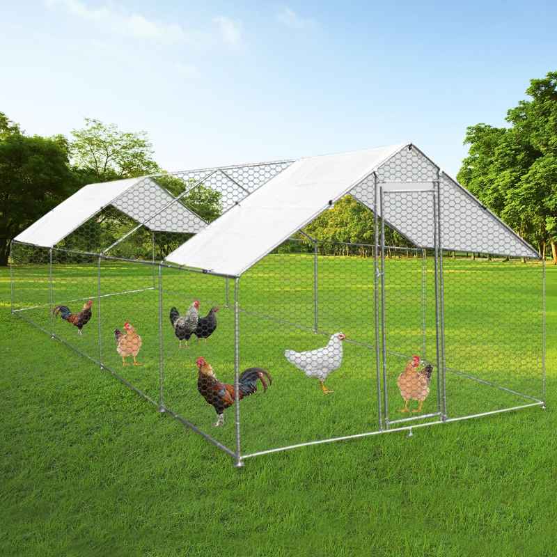 Walk In Chicken Run Cage Coop 4m x 8m x 2m Dog Pen House Kennel Large Metal Enclosure Rabbits Ducks Poultry Roof Cover Shelter Sunshade Pets Outdoor Backyard Farm Animal