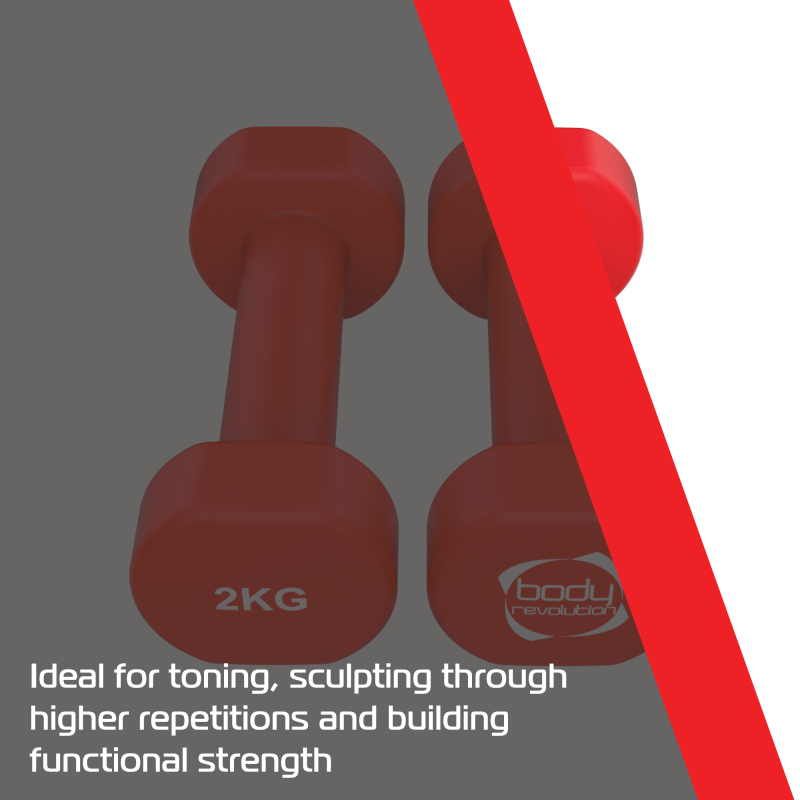 2 x 2KG Neoprene dumbbells