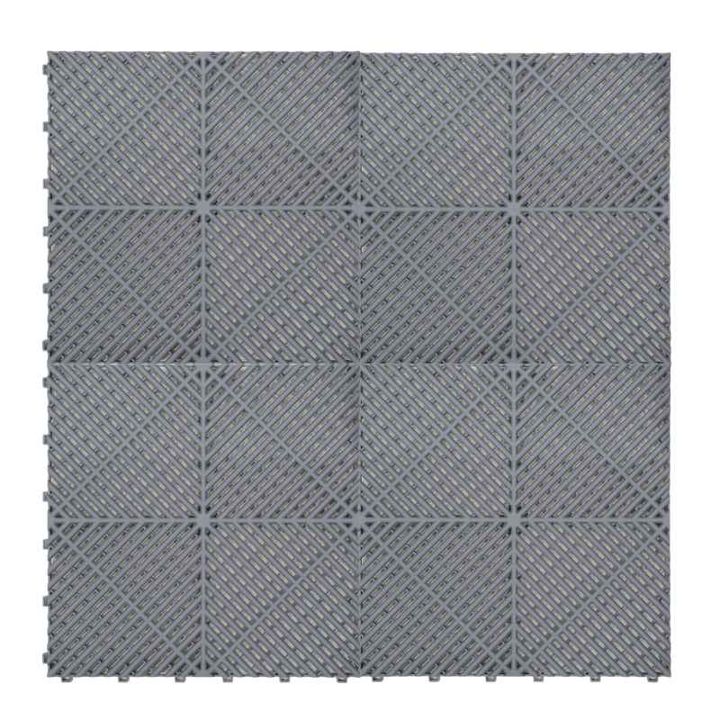 Vented Modular Interlocking Flooring Tiles & Edges 120 x Grey Single Garage Heavy Duty Floor Mat Showroom Workshop Outdoor Polypropylene Anti Slip Weather Resistant Drainage Channels 3.2m x 6m 19.2m2