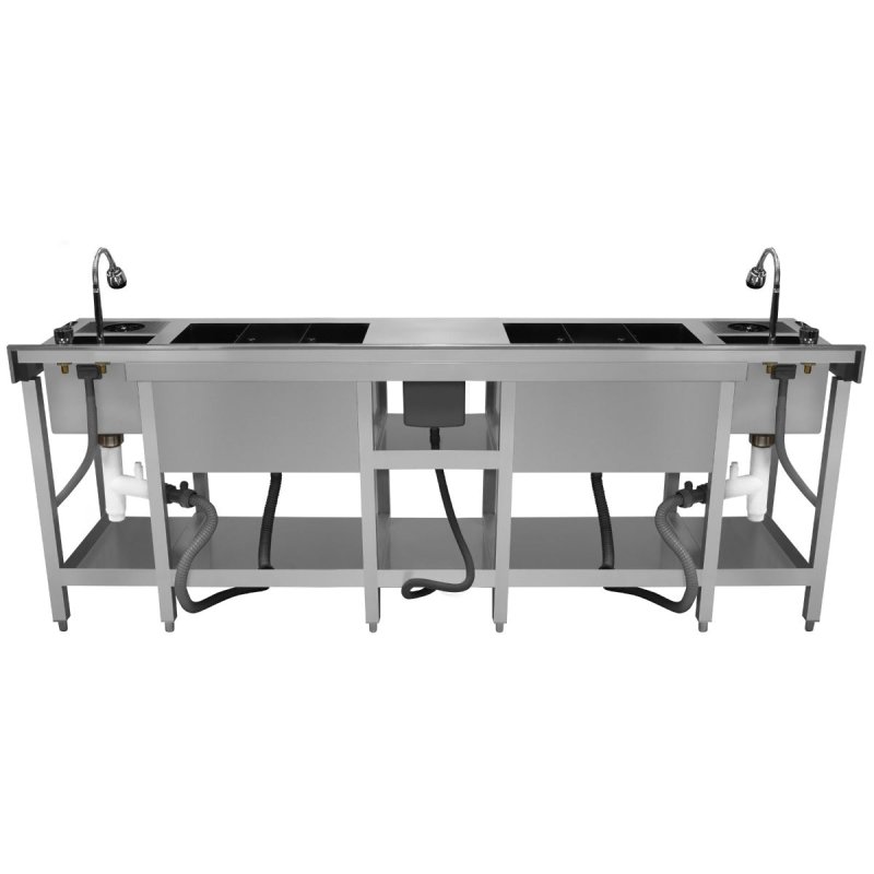 Cocktail Bar Station Compact Twin Free-Standing Stainless Steel Insulated Ice Well Sink 360 Mixer Tap Glass Refresher Drip Tray Blender Shelf Speed Rail Shelves Gastro Pots Knife Holder Boston Shaker