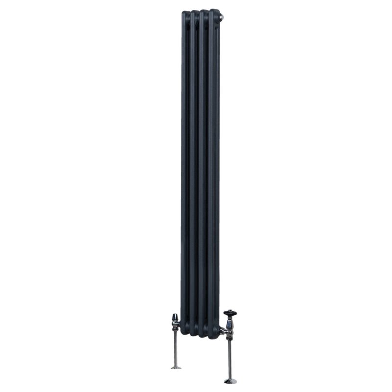Traditional 2 Column Radiator 1800mm x 202mm Modern Central Heating Heater Matt Anthracite Grey Carbon Steel Vertical Wall Mounted Kitchen Living Room Bathroom Cleaning Brush Fixing Kit & Brackets