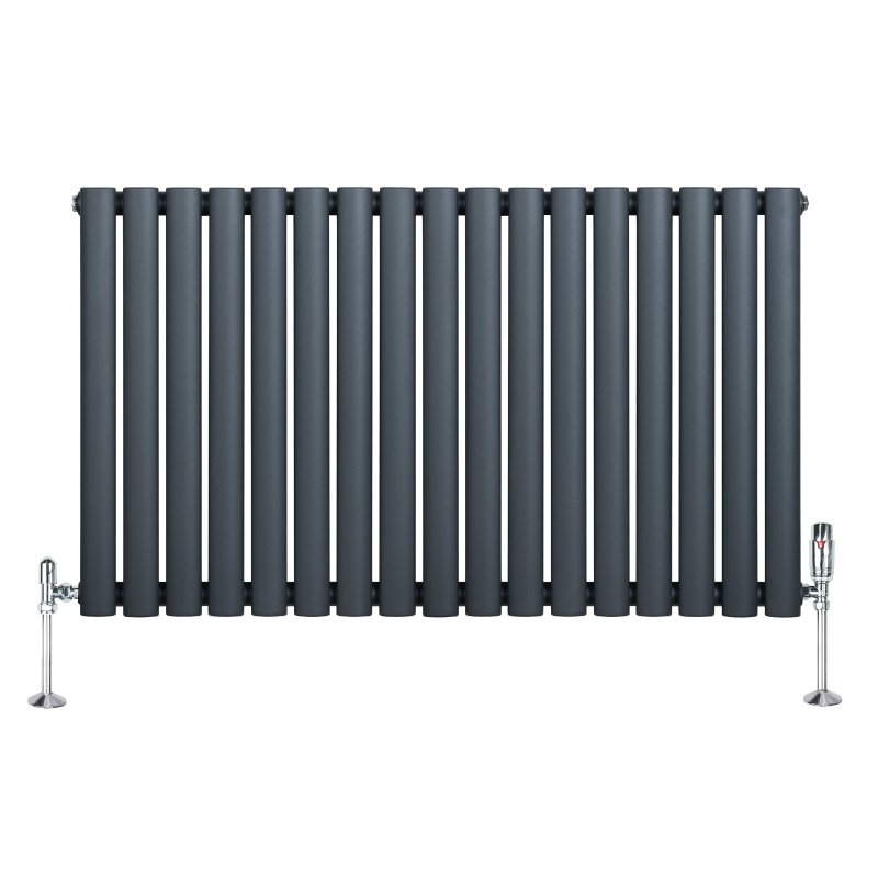 Oval Single Column Radiator & Valves - 600mm x 1020mm - Anthracite Grey