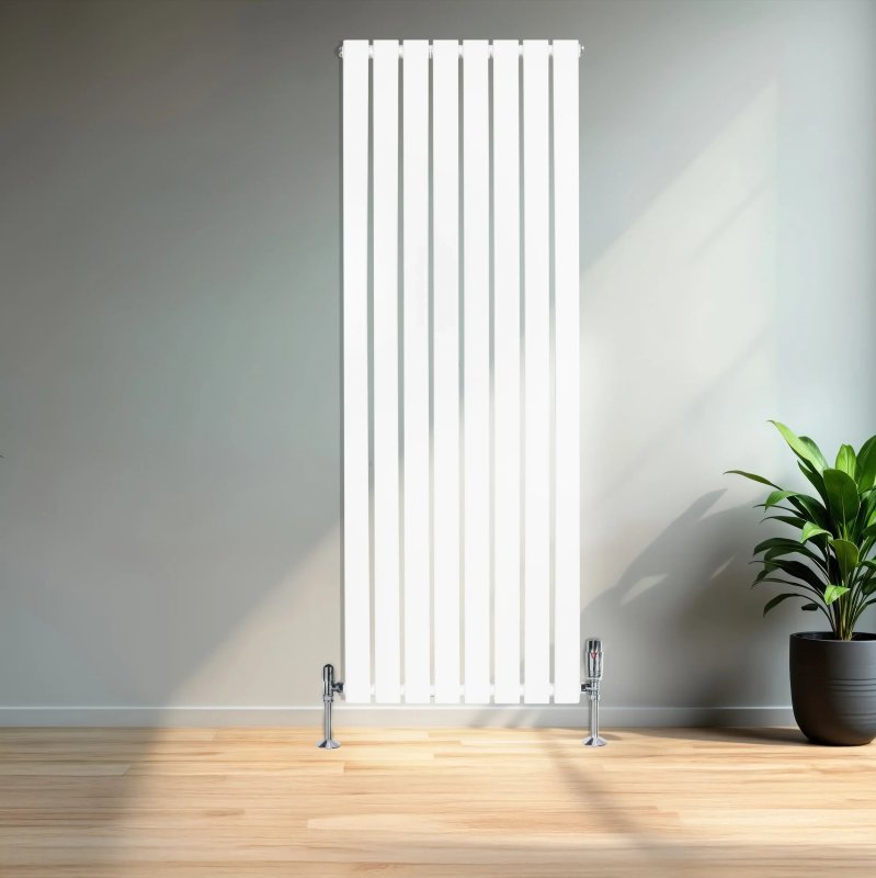 Flat Single Column Radiator & Valves - 1600mm x 560mm - White
