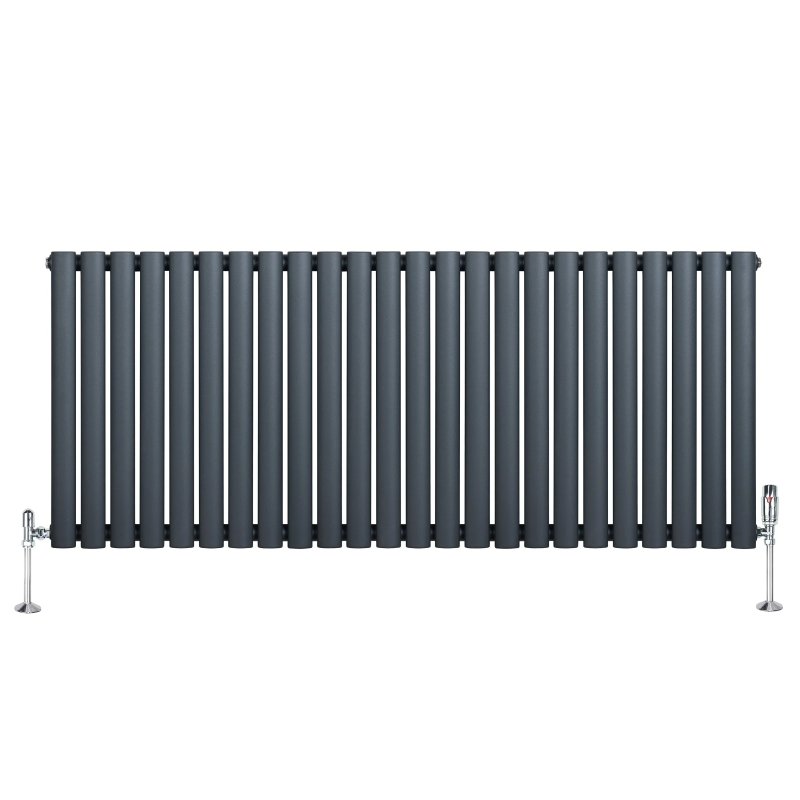 Oval Single Column Radiator & Valves - 600mm x 1440mm - Anthracite Grey