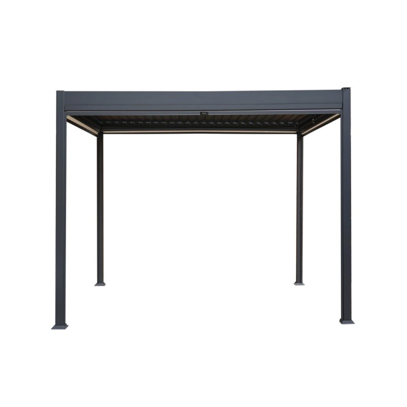 Anthracite Aluminium Pergola With White Blinds & LED Lights - 3m x 3m