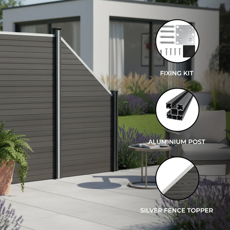 Composite Angled Fence Panel - Grey