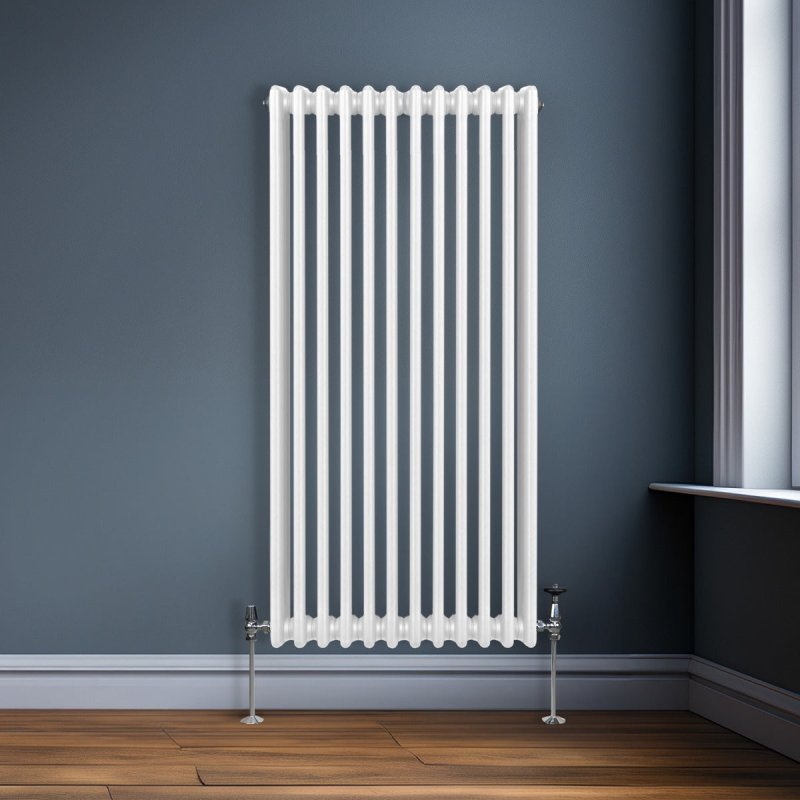 Traditional 3 Column Radiator 1500mm x 562mm Modern Central Heating Heater Gloss White Carbon Steel Vertical Wall Mounted Kitchen Living Room Bathroom Cleaning Brush Fixing Kit & Brackets