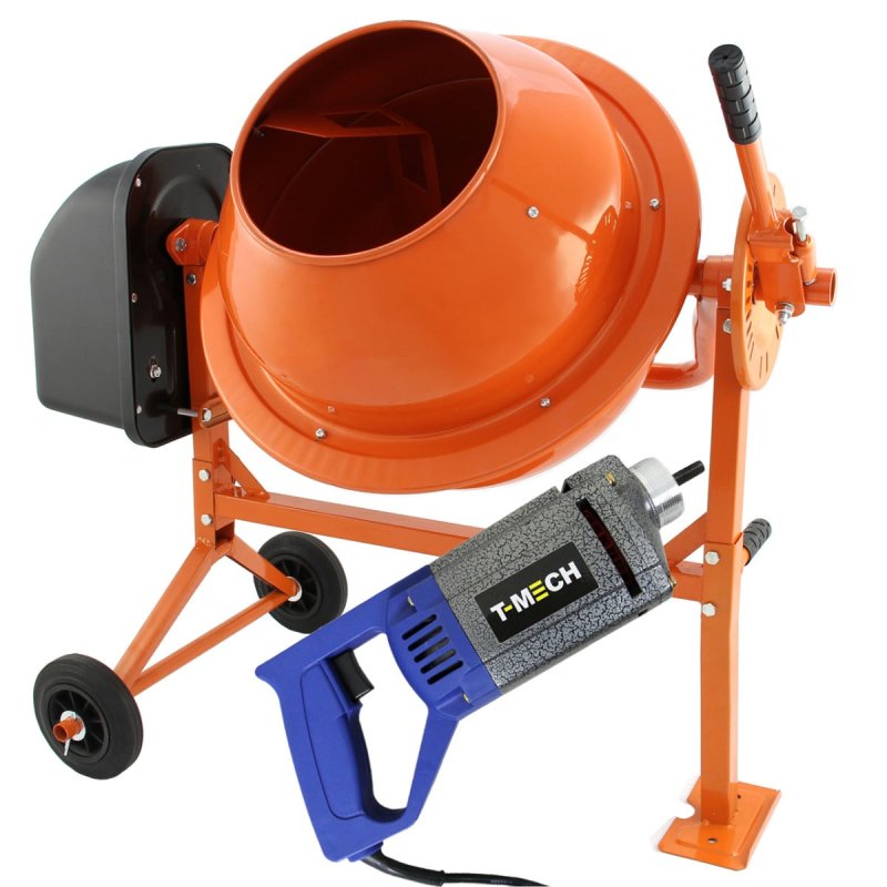 70L Cement Mixer 250W & Hand Held Electric Concrete Vibrator 1100W Vibrating Poker Hand Held 35mm Shaking Needle 2m Flexible Shaft Drum Mortar Plaster Portable Stand Wheels Powerful Mixing