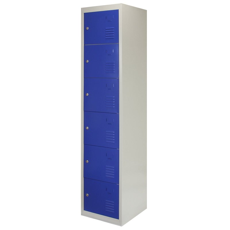 MonsterShop Metal Lockers 6 Doors Storage, Blue & Grey Metal Lockable Unit Staff School Gym Changing