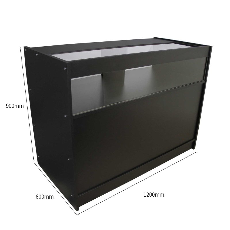 Retail 1/4 Glass Shelf Counter Shop Showcase Display Cabinet Shelves Unit Black B1200