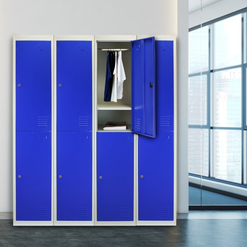 MonsterShop 2 Door Metal Storage Lockers, Flatpack Blue & Grey Steel Lockable Unit, Staff Gym School Changing