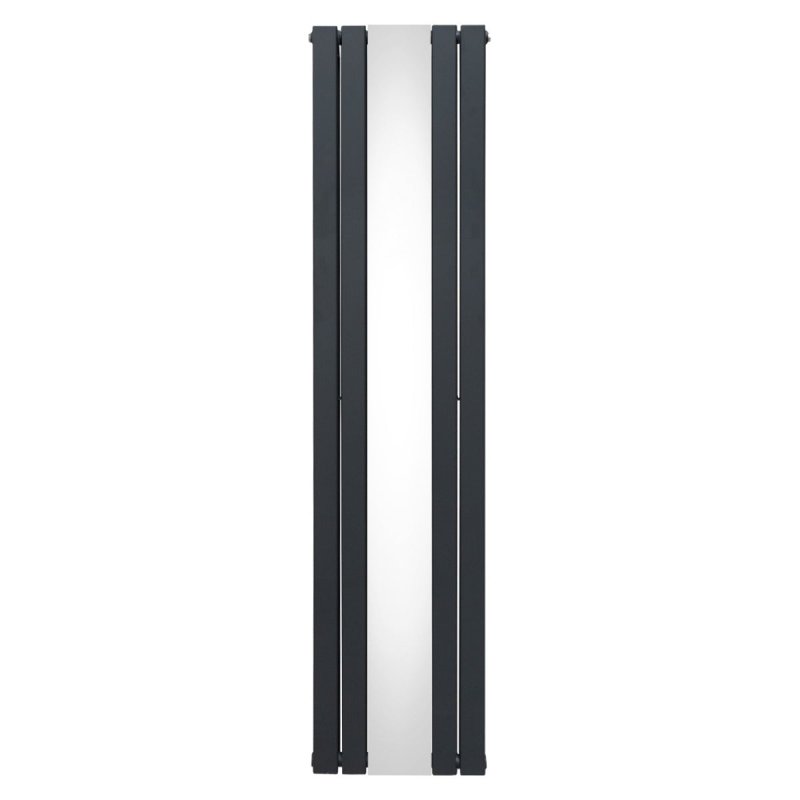 Flat Panel Radiator With Mirror 1800mm x 425mm Modern Designer Double Column Vertical Heater Matt Anthracite Grey Carbon Steel Wall Mounted Kitchen Living Room Cleaning Brush Fixing Kit & Brackets