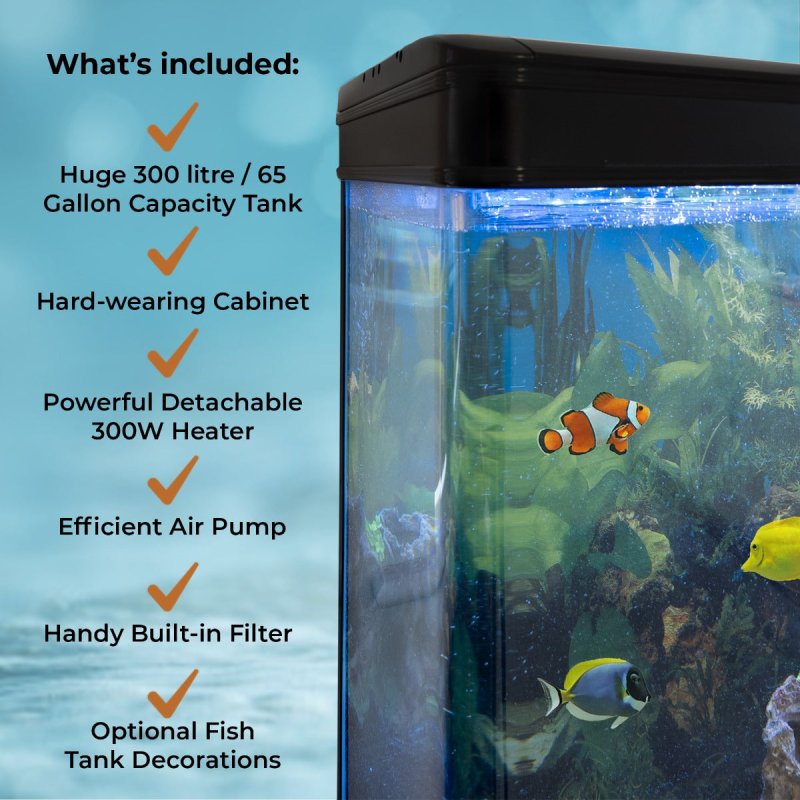 MonsterShop Fish Tank Aquarium & Starter Accessories, Black Cabinet, White Gravel, 4ft, 300L
