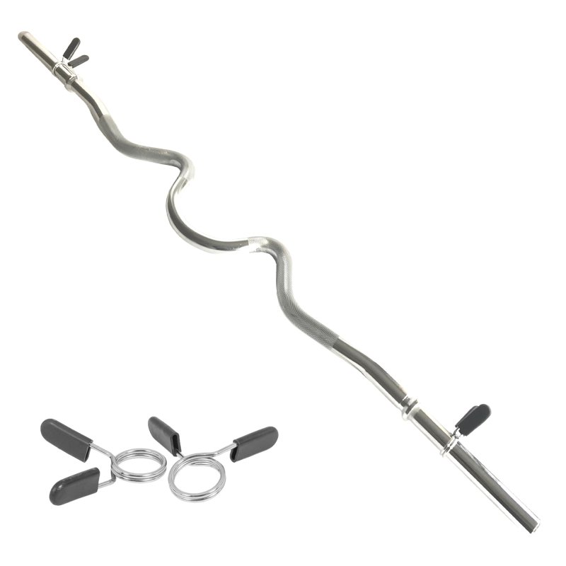 Body Revolution EZ Barbell Bar - 1.2m EZ Super Curl Weight Lifting Bar for 1 Inch Weight Plates - Barbell for Bicep Curls and Bodybuilding With Spinlock