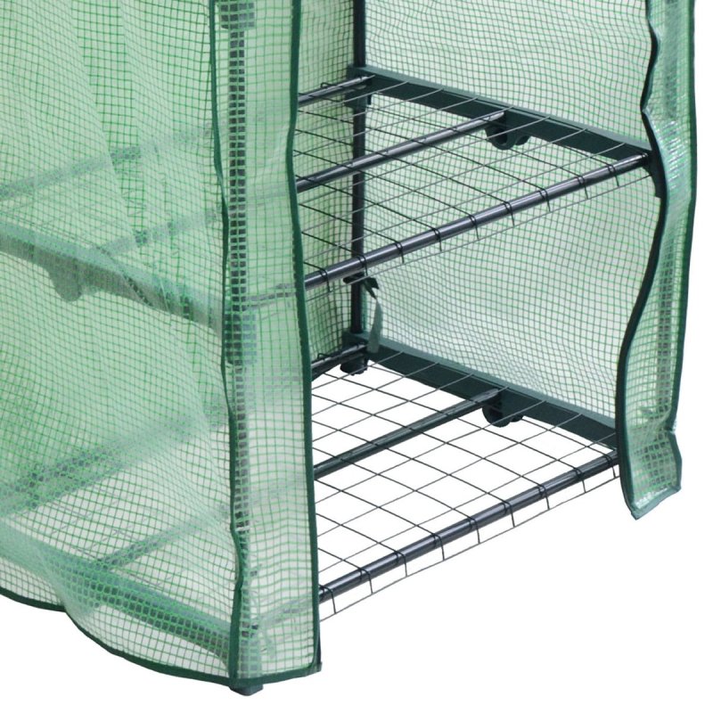 4 Tier Mini Greenhouse PE Green Waterproof Cover Plastic Small Shelves Grow House Plants Garden Outdoors Steel Frame | Free Trowel