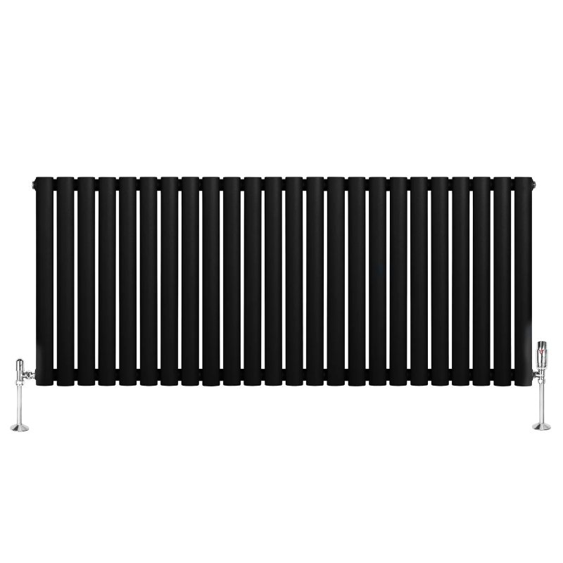 Oval Single Column Radiator & Valves - 600mm x 1440mm - Black