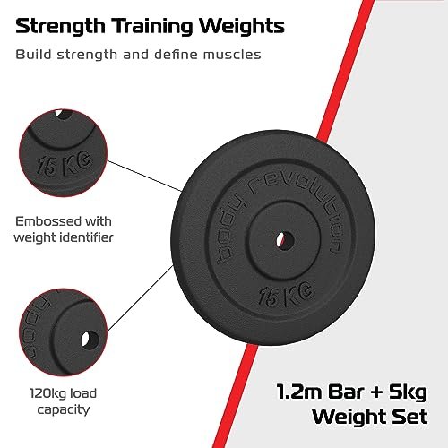 1.2m 1" Barbell and Cast Iron Weight Plate Sets, Bar + 0.5kg + 1.25kg + 2.5kg Pairs (8.5kg Set)