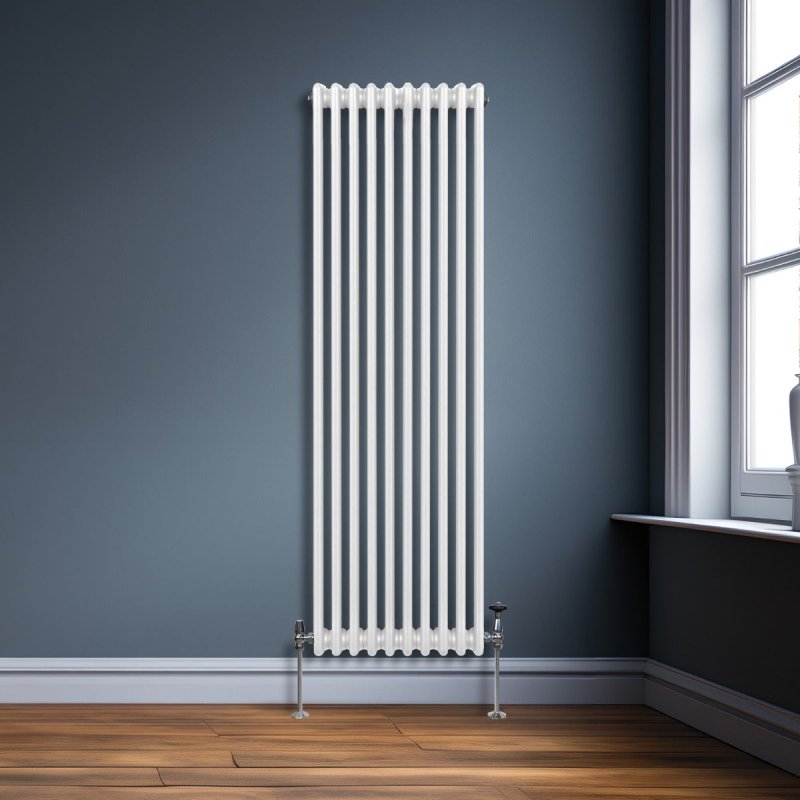 Traditional 3 Column Radiator 1800mm x 472mm Modern Central Heating Heater Gloss White Carbon Steel Vertical Wall Mounted Kitchen Living Room Bathroom Cleaning Brush Fixing Kit & Brackets